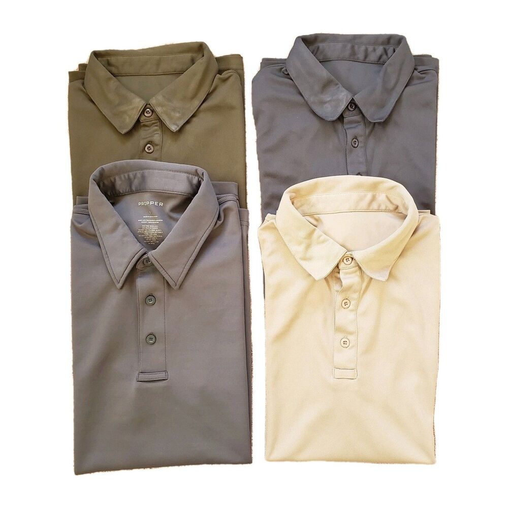 Lot Of 4 Propper Tactical Polos Size L-XL Mens Brown Charcoal Grey Green
